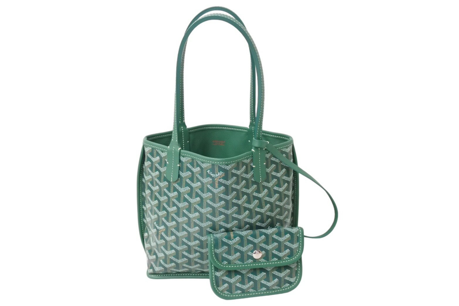 極美品 GOYARD ゴヤール ハンドバッグ アンジュ ミニポーチ付き リバーシブル グリーン ヘリ ...