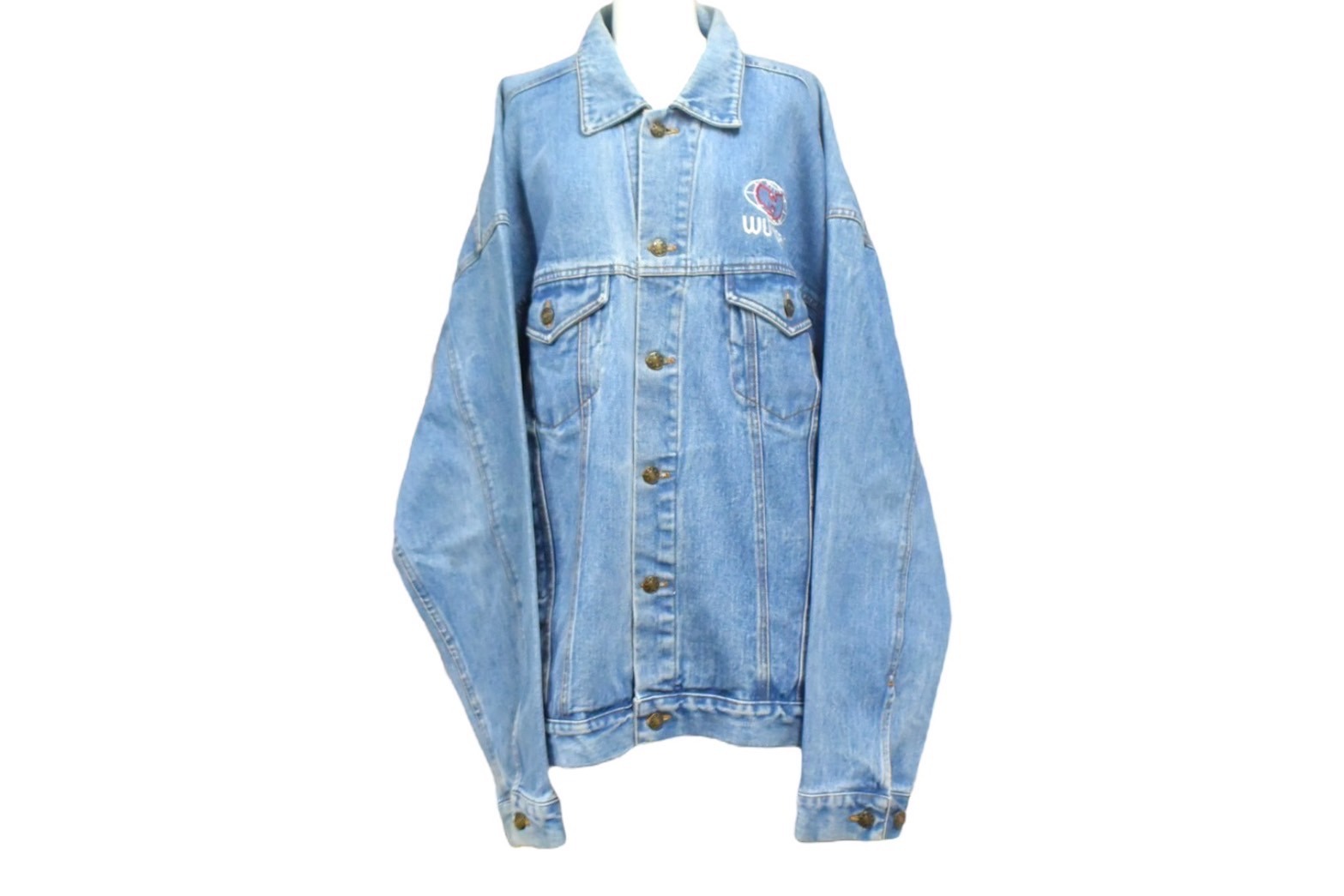 Wu-Tang Clan WU WEAR ウーウェア デニムジャケット ロゴ刺繍 インディゴブルー レッド ホワイト コットン 美品 中古 66901