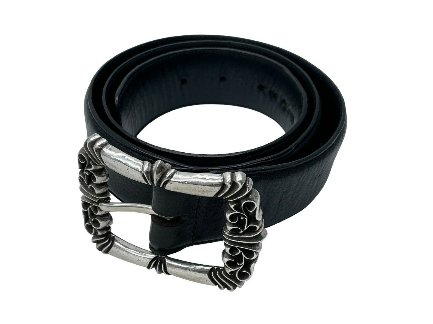 ChromeHearts クロムハーツ フィリグリーOTJ1.5 ベルト レザー シルバー925 ブラック サイズ36 メンズ 美品 中古 67093
