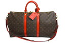 【極美品】LOUIS VUITTON ルイ・ヴィトン キーポルバンドリエール50 ボストンバッグ M44740 イニシャル入り ゴールド金具 ブラウン レッド ブランド メンズ レディース トラベルバッグ 旅行バッグ 中古 4c067145(4)