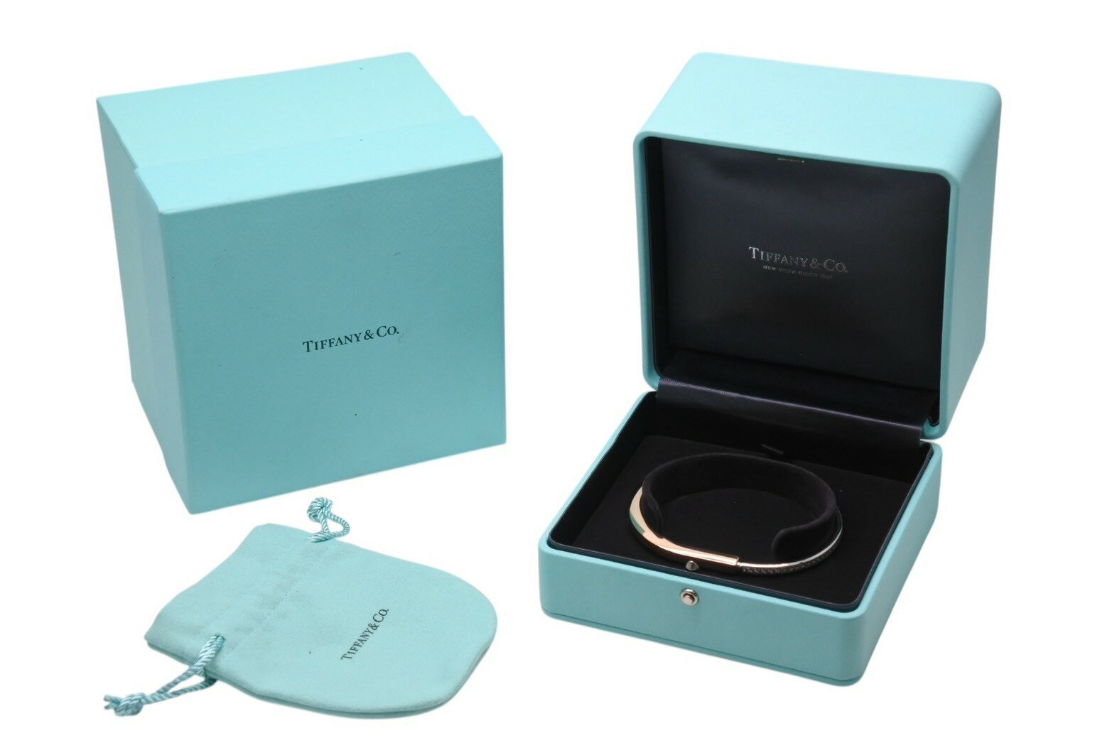 極美品 TIFFANY&Co. ティファニー ロック バングル 内径27cm K18YG K18WG パヴェダイヤモンド 1.51ct Au750刻印 中古 4c070265のサムネイル