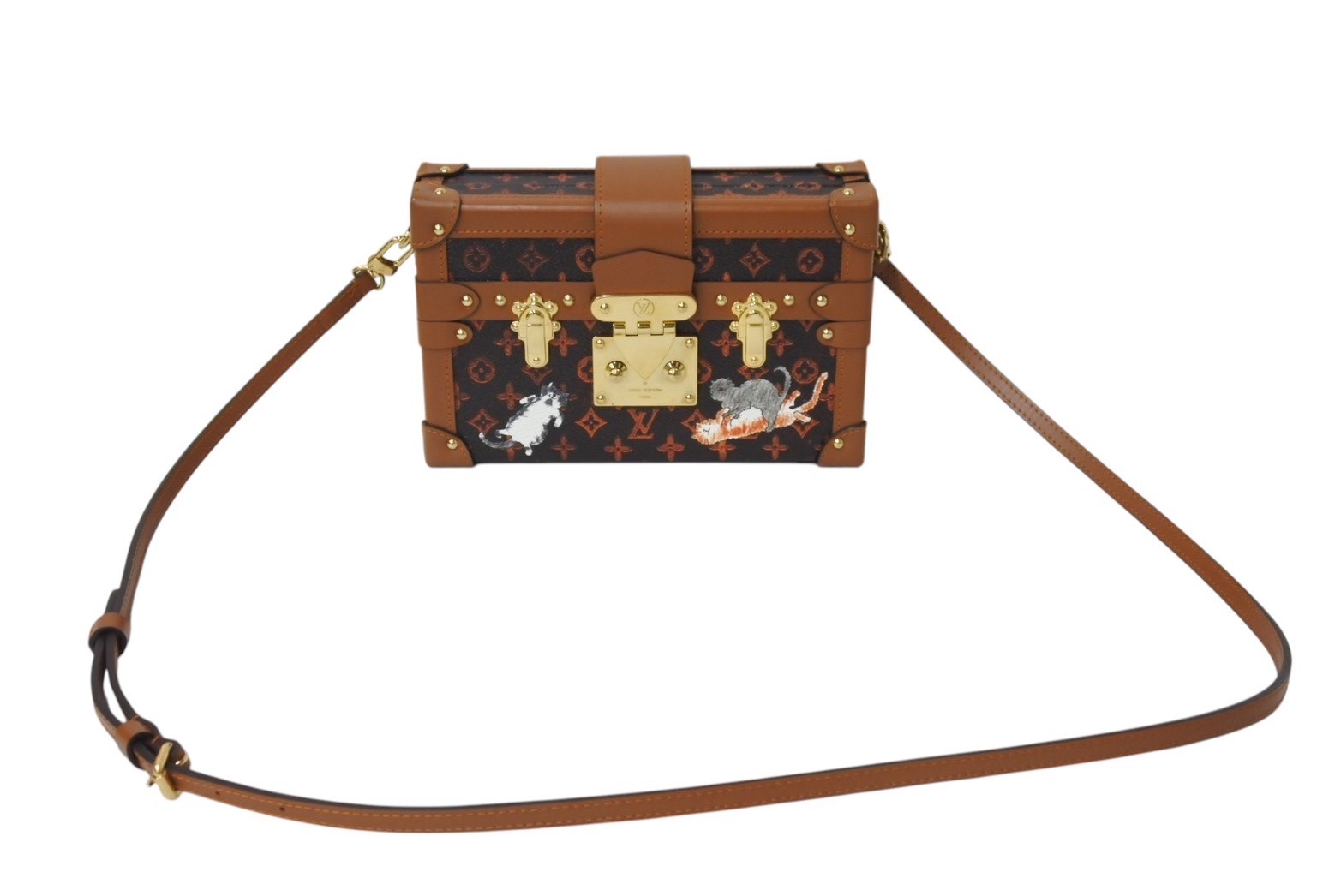 【極美品】ルイヴィトン ミニトランク ショルダーバッグ LOUIS VUITTON M44407 キャットグラム モノグラム ブラウン PVC レザー ブランド レディース バッグ 中古 4c070531
