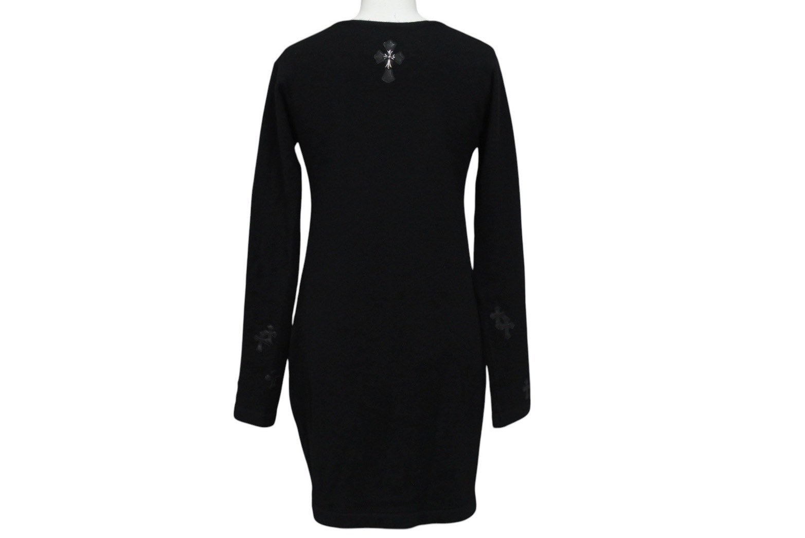 新品未使用 CHROME HEARTS クロムハーツ ワンピース ニット トップス クロスパッチ CHクロス カシミヤ レザー シルバー925 ブラック レディース 中古 4c070686