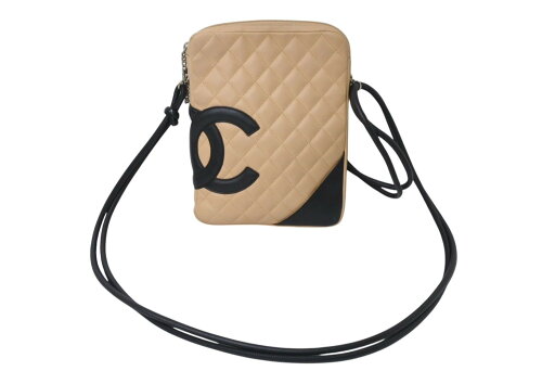 CHANEL シャネル カンボンライン ショルダーバッグ 9番台 ラムスキン ベージュ ブラック シルバー金具 美品 中古 4c071869 CHANEL シャネル カンボンライン ショルダーバッグ 9番台 ラムスキン ベージュ ブラック シルバー金具 美品 中古 4c071869
