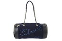 【極美品】CHANEL シャネル エンブロイダリー ボストンバッグ ハンドバッグ 26番台 イタリア製 ウール レザー ネイビー ブルー シルバー金具 ブランド...