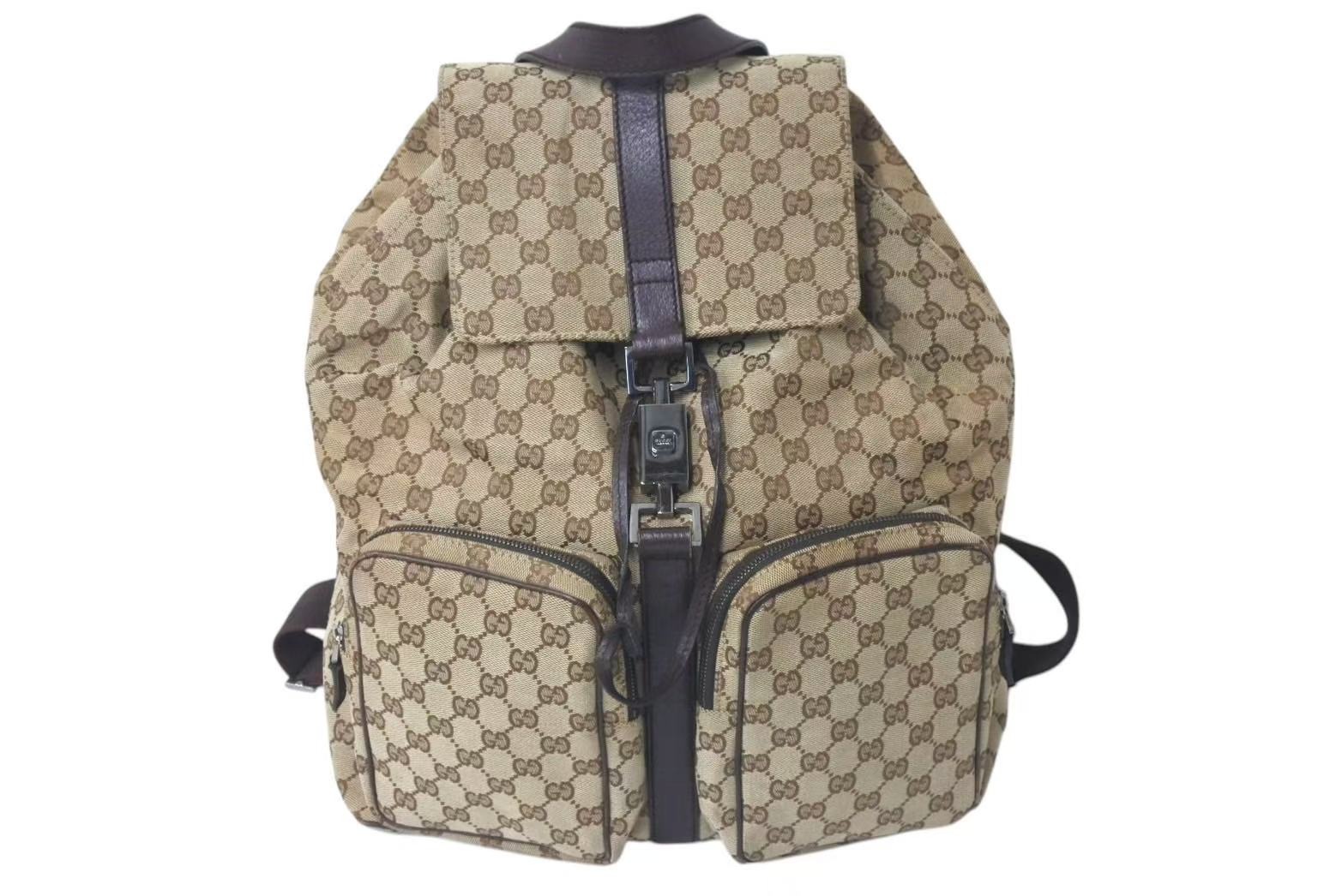 GUCCI グッチ ジャッキーライン リュックサック バックパック 114551 GGキャンバス レザー ベージュ シルバー金具 美品 中古 4c072867