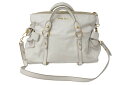 MIUMIU ミュウミュウ Side Ribbons Hand Bag サイドリボンハンドバック ベージュ レザー ゴールド金具 レディース バッグ 美品 中古...