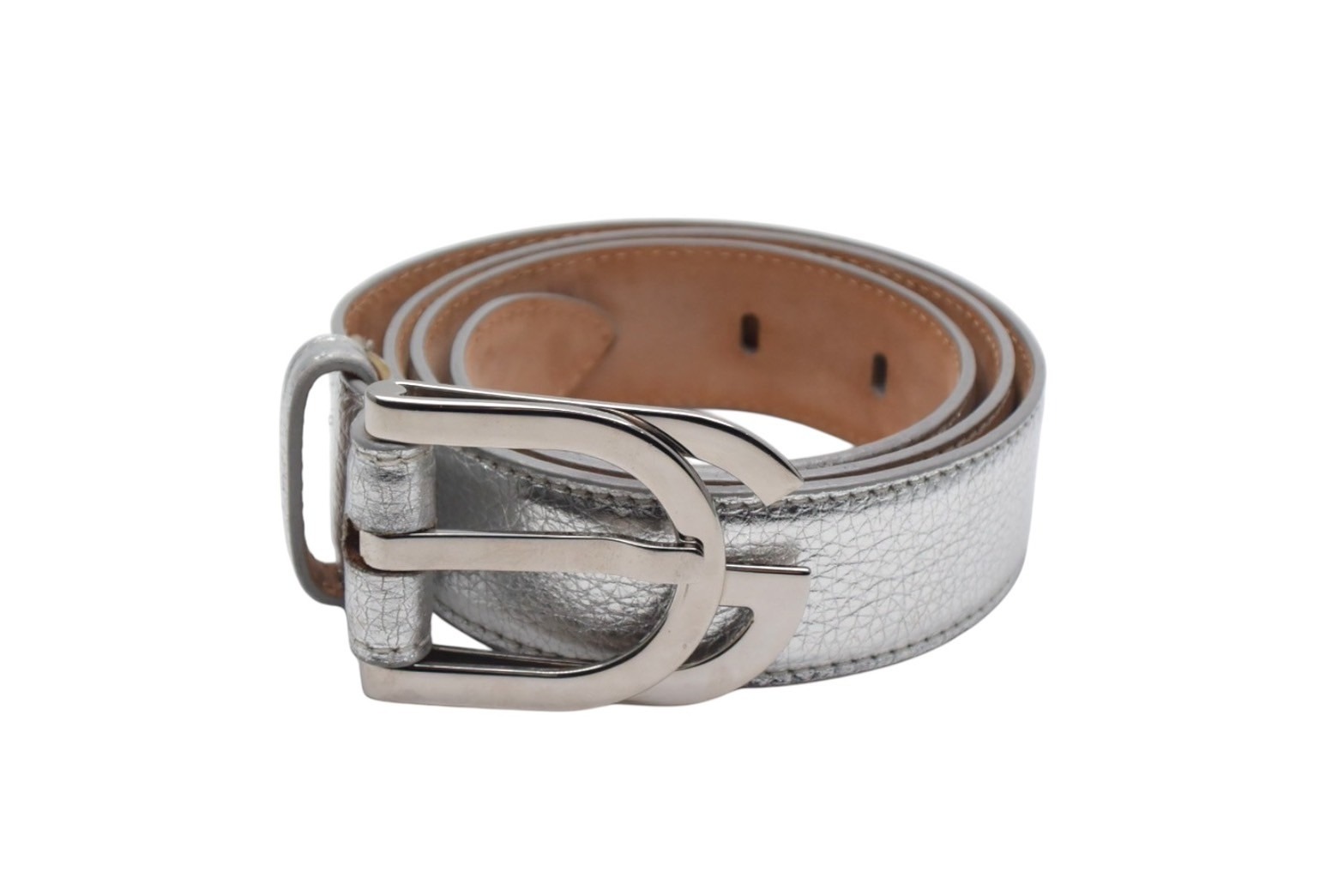 【極美品】DOLCE&GABBANA ドルチェアンドガッバーナ ベルト D&G ロゴバックル シルバー レザー BE0289 中古 4c075463