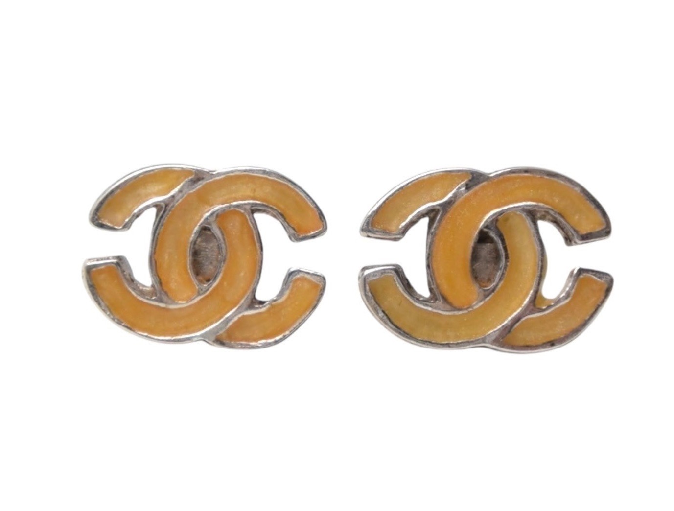CHANEL シャネル ピアス ココマーク アクセサリー 00T刻印 メタル シルバー オレンジ 0.8g 美品 中古 4c075477