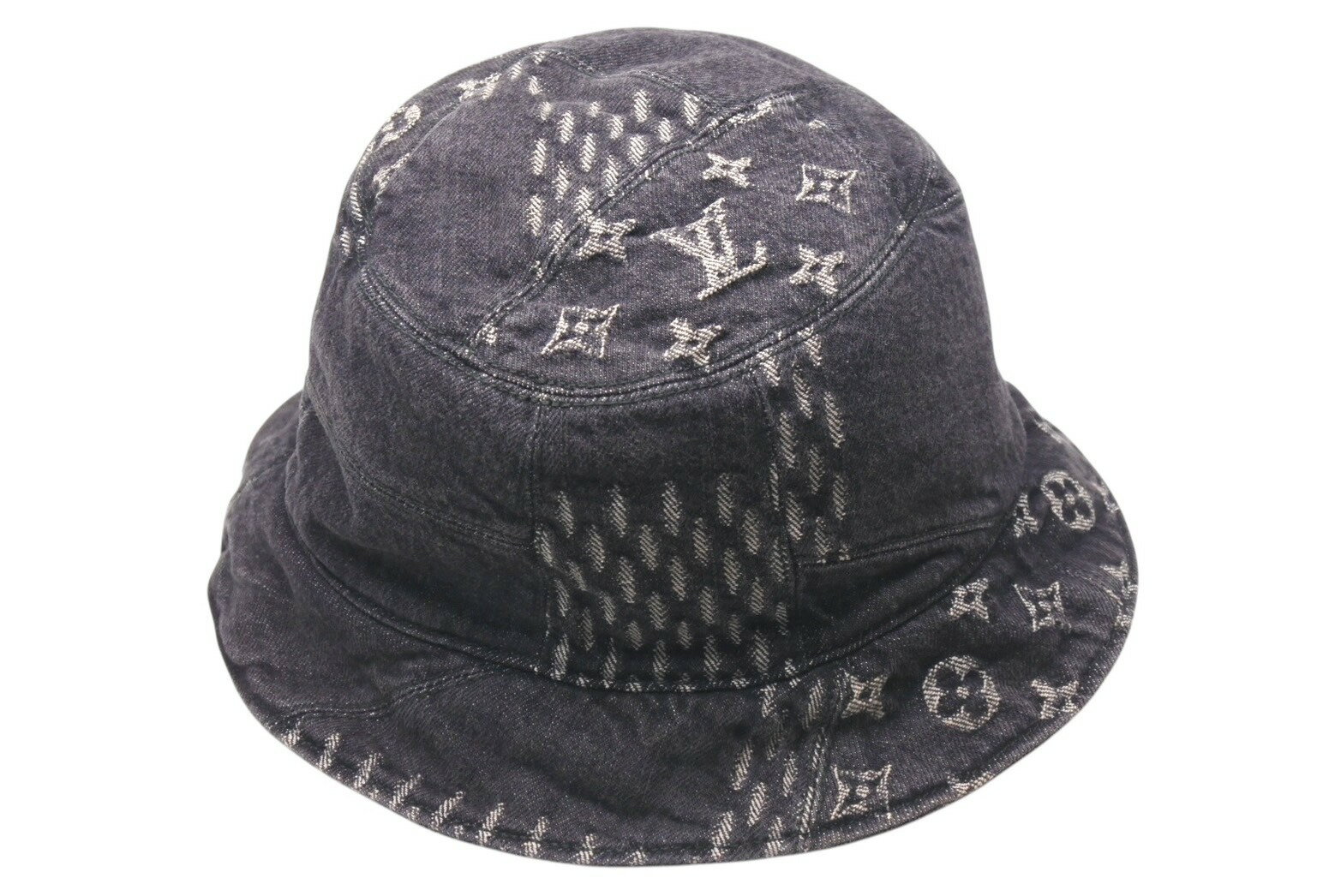 極美品 LOUIS VUITTON ルイヴィトン ハット MP2746 NIGO ボネ・ダミエ ジャイアントウェーブ モノグラム ブラック サイズ60 中古 4c075910