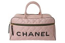 極美品 CHANEL シャネル ボストンバッグ 3番台 キルティング ピンク ロゴ カーフスキン ゴールド金具 中古 4b000100