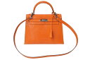 極美品 HERMES エルメス ケリー25 2WAY ショルダーバッグ □I刻印 オレンジ リザード ルテニウム金具 中古 4b000230