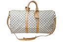 極美品 LOUIS VUITTON ルイヴィトン ダミエ アズール キーポル55 ボストンバッグ N41429 PVC ヌメ革 ホワイト ブラウン 中古 4b0...