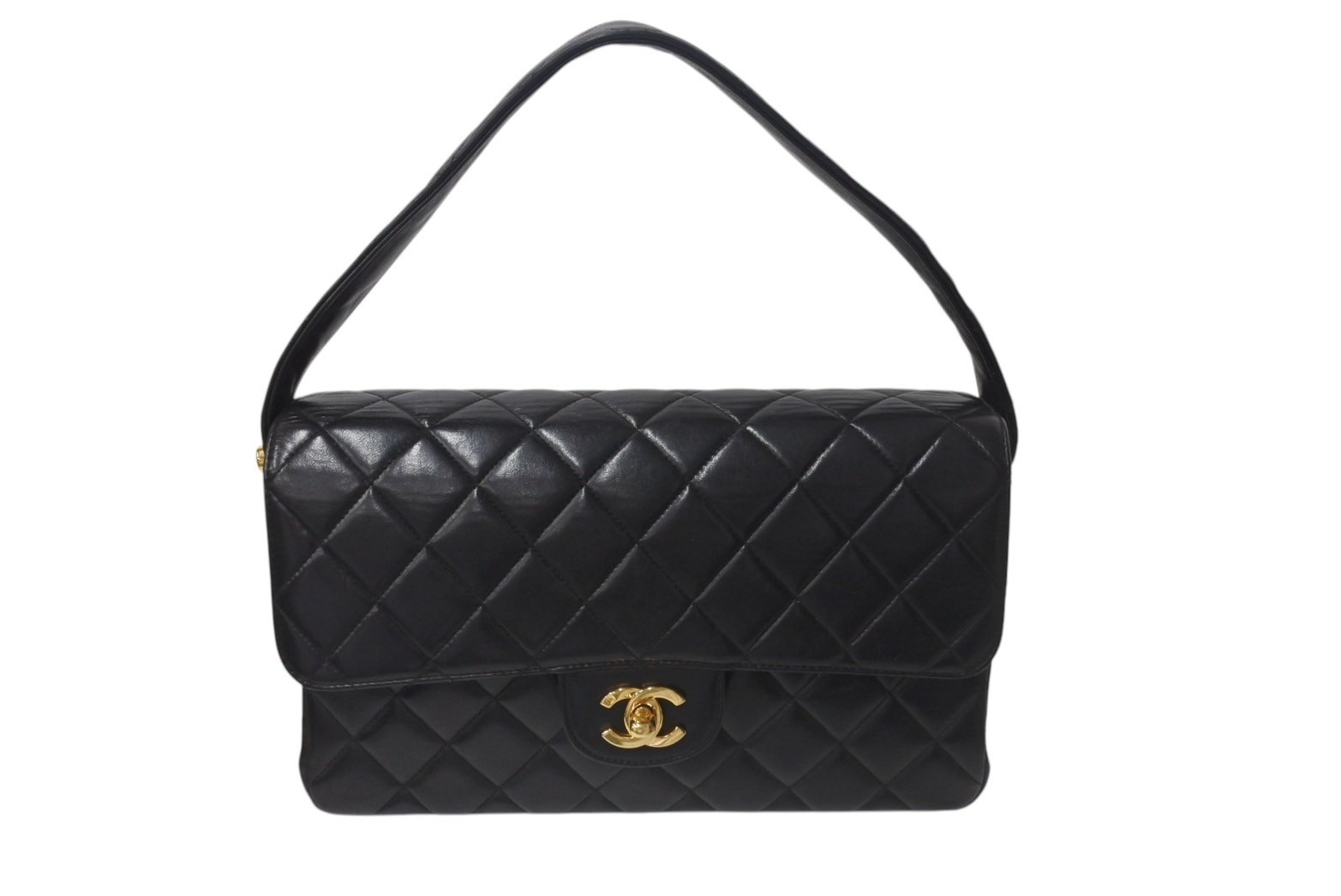 極美品 CHANEL シャネル ダブルフェイス マトラッセ25 ハンドバッグ 4番台 ココマーク ラムスキン ブラック ゴールド金具 中古 4b001157