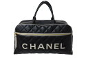 極美品 CHANEL シャネル ボストンバッグ 3番台 キルティング ブラック ロゴ カーフスキン ゴールド金具 中古 4b001142