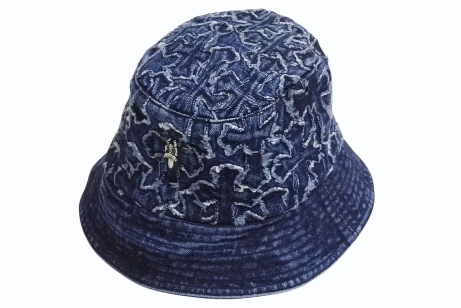 極美品 CHROME HEARTS クロムハーツ ダガー クロスパッチ デニム バケットハット U-CHUM-FBRC 帽子 インディゴ サイズS 中古 4b0...