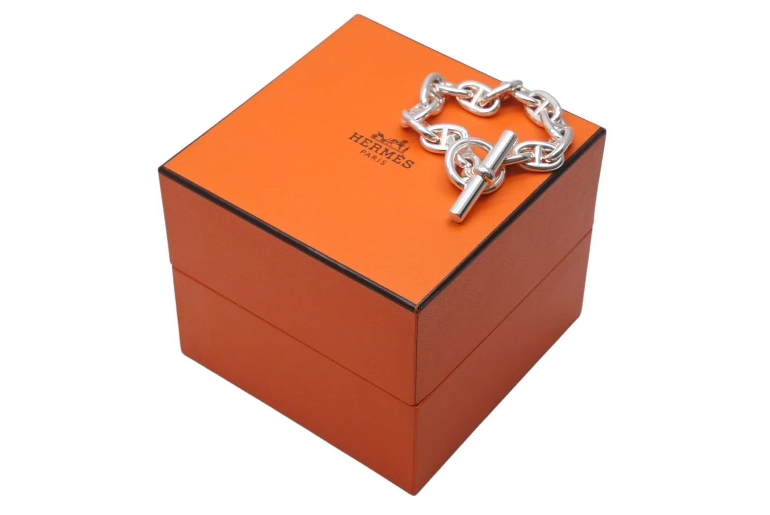 極美品 HERMES エルメス シェーヌダンクルMM ブレスレット 24AG095877 フランス製 14コマ シルバー925 54.2g 中古 4b002346