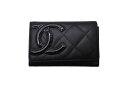 極美品 CHANEL シャネル カードケース カンボンライン 17番台 ココマーク レザー エナメル ブラック ピンク 中古 4b002571