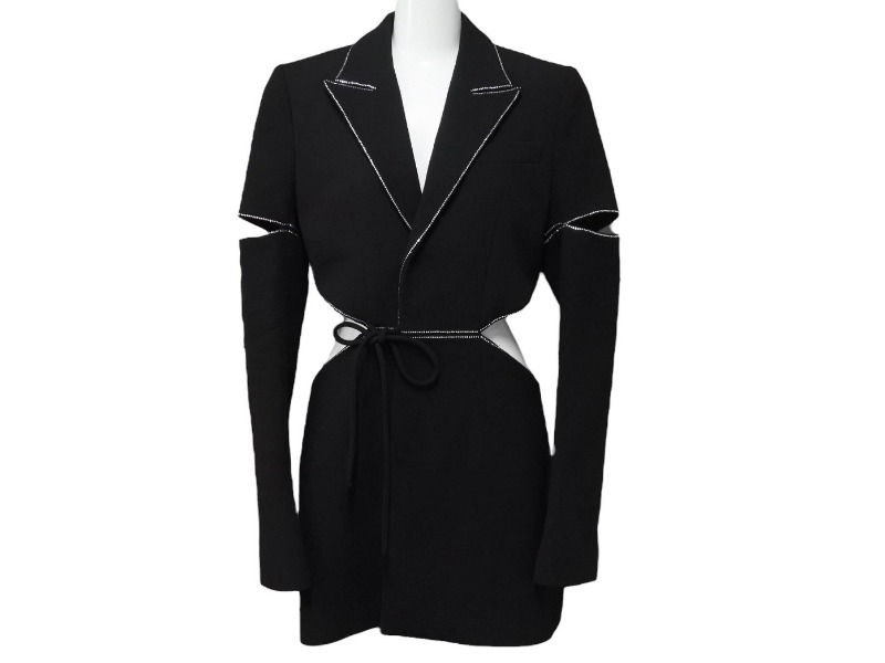 極美品 MACH & MACH マッハアンドマッハ テーラードジャケット イタリア製 ウール ラインストーン ブラック サイズ38 中古 4b004007