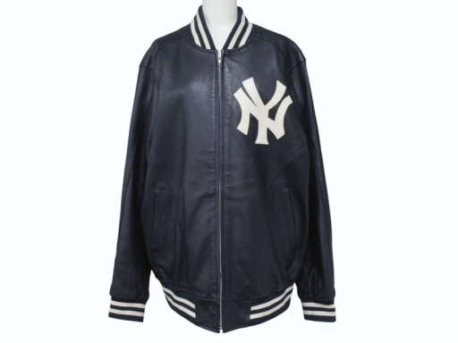 Supreme x Yankees シュプリームヤンキース ベースボールジャケット RN101837 ラムスキン ポリエステル ネイビー 美品 中古 4b005210 Supreme x Yankees シュプリームヤンキース ベースボールジャケット RN101837 ラムスキン ポリエステル ネイビー 美品 中古 4b005210