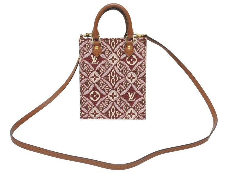 極美品 LOUIS VUITTON ルイヴィトン プティット サックプラ ハンドバッグ M69846 レザー モノグラムジャガードキャンバス ボルドー 中古 4b005248