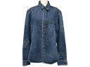 極美品 CHROME HEARTS クロムハーツ 長袖デニムシャツ サイズXL クロスボール クロスパッチ デニム ブルー コットン シルバー925 中古 4b006174