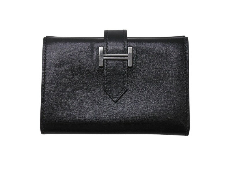 HERMES エルメス べアンミニ カードケース 名刺入れ ボックスカーフ ブラック シルバー金具 ◻︎G刻印 良品 中古 4b006204
