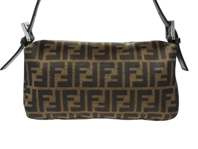 極美品 FENDI フェンディ マンマバケット ワンショルダーバッグ 26424 ズッカ柄 キャンバス レザー ブラウン シルバー金具 中古 4b007739
