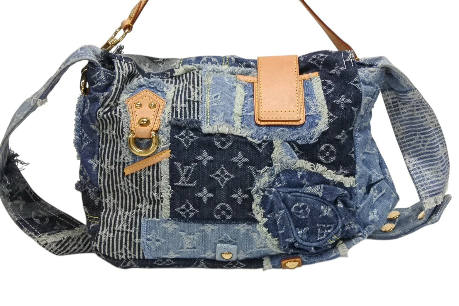 極美品 LOUIS VUITTON ルイヴィトン パッチワーク ポスティ メッセンジャーバッグ M95374 モノグラムデニム ブルー 中古 4b008049