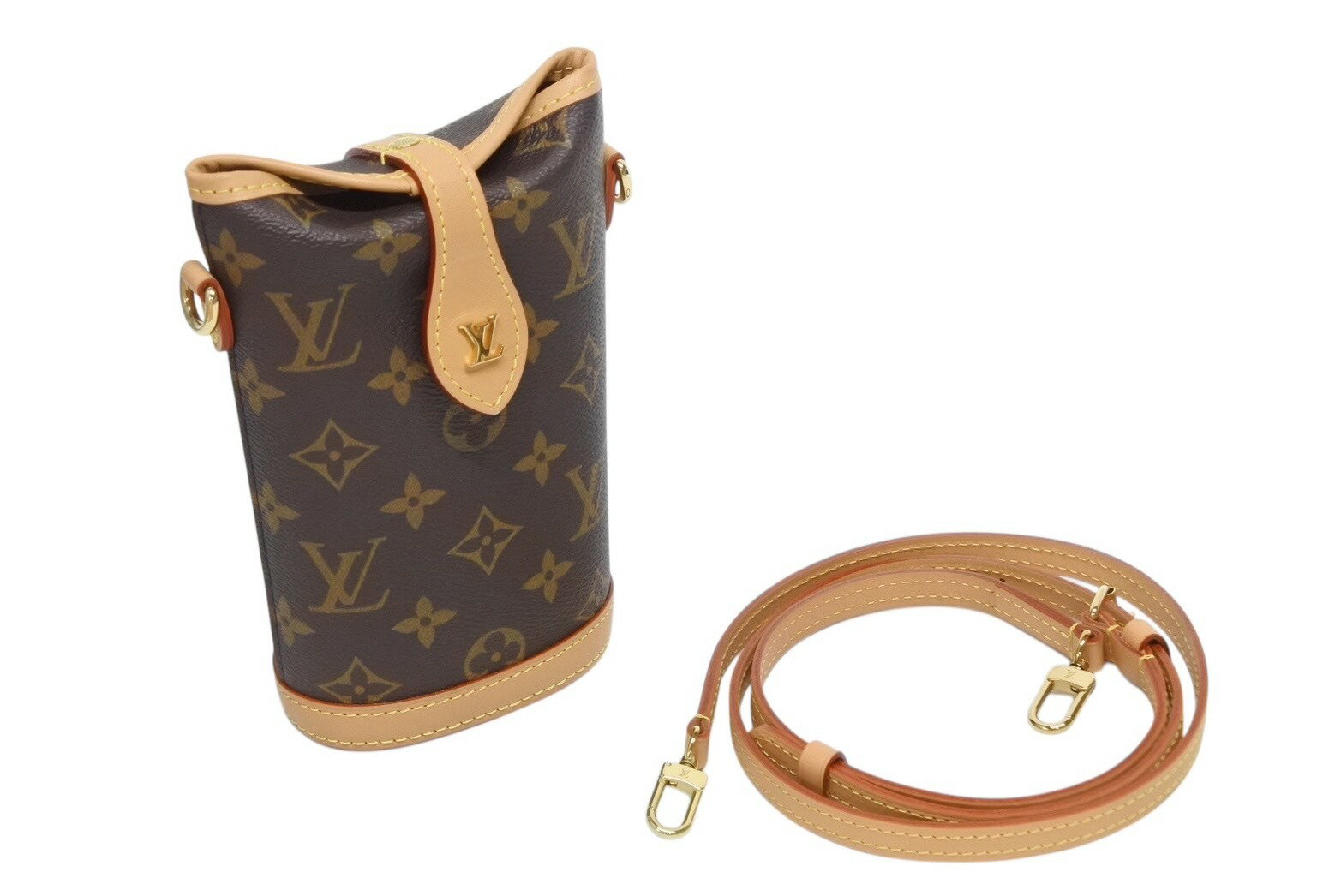 極美品 LOUIS VUITTON ルイヴィトン フォールド ミー ポーチ ショルダーバッグ M80874 モノグラム キャンバス ヌメ革 中古 4b008621