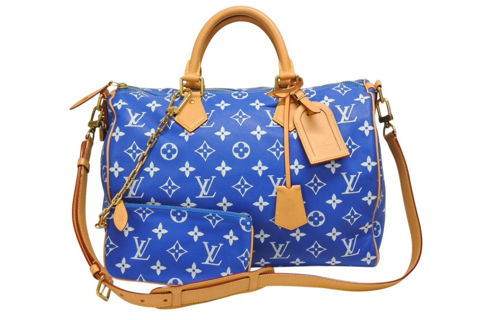 新品同様 LOUIS VUITTON ルイヴィトン スピーディ P9 バンドリエール40 M24418 2WAY ボストンバッグ ブルー ゴールド金具 中古 4b009210