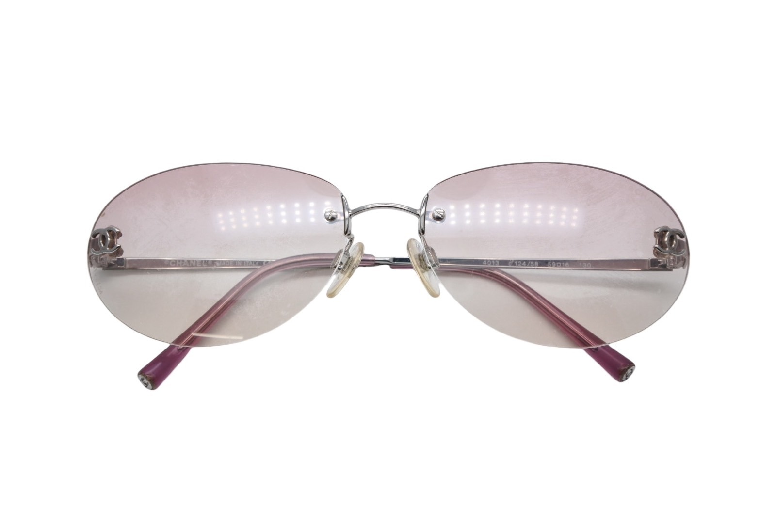 CHANEL シャネル リムレス サングラス アイウェア 4013 c.124/58 サイズ59□16 130 ココマーク ピンク 美品 中古 4b009147