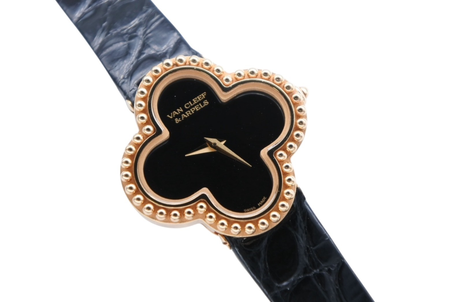 極美品 Van Cleef & Arpels ヴァンクリーフ&アーペル アルハンブラ スモール 腕時計 VCARD21900 オニキス文字盤 クォーツ 中古 4b009494