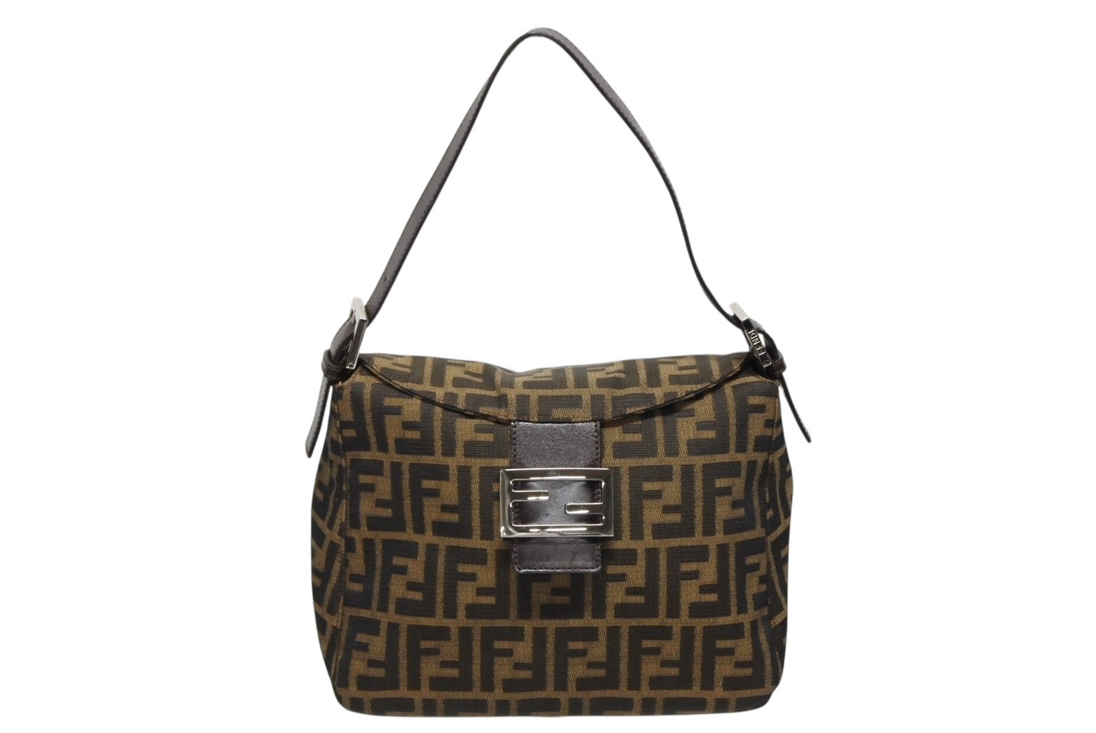 Rakuten - 極美品 FENDI フェンディ マンマバケット ワンショルダーバッグ ズッカ柄 ブラウン キャンバス レザー シルバー金具 中古 4b009111