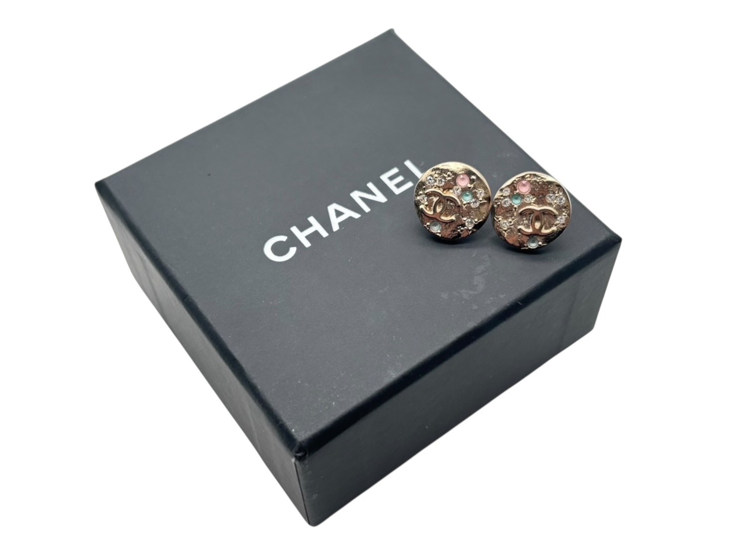 乐天商城 - 極美品 CHANEL シャネル ココマーク ラウンドピアス 重量約4g 16P刻印 ラインストーン カラーストーン ゴールド メタル GP 両耳用 中古 4b009797