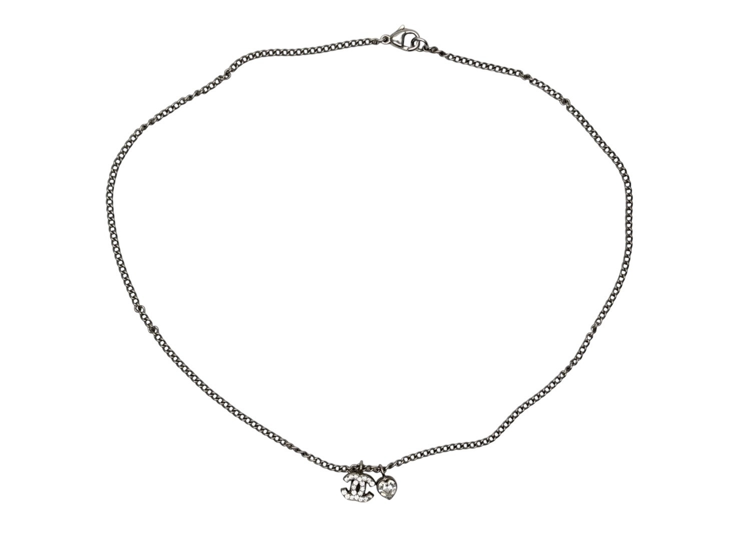 Cubic Zirconia - CHANEL シャネル ココマーク ハート ネックレス 重量約5.0g 04A刻印 全長約42cm ラインストーン メタル クリア シルバー 美品 中古 4b009789