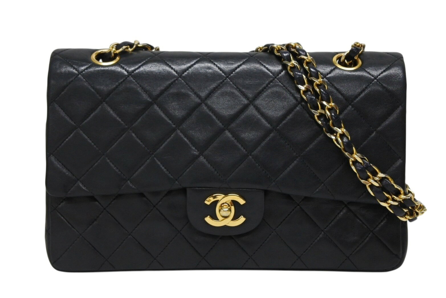 CHANEL シャネル マトラッセ25 Wフラップ Wチェーンショルダーバッグ 0番台 ココマーク ラムスキン ゴールド金具 美品 中古 4b009882