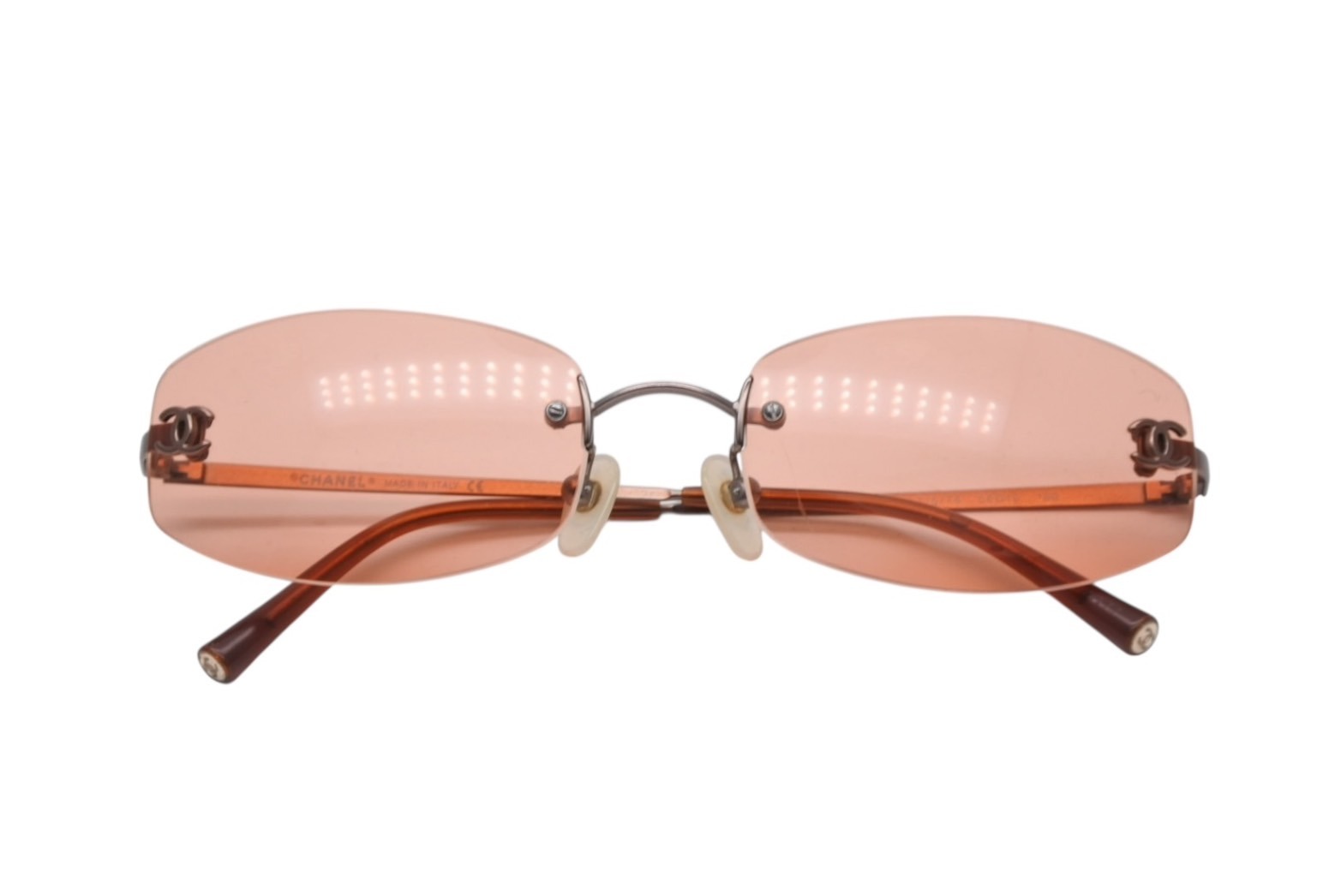 極美品 CHANEL シャネル ココマーク リムレス サングラス 4002 イタリア製 メタル ブラウン ピンクゴールド金具 サイズ54◻︎19 中古 4b010293