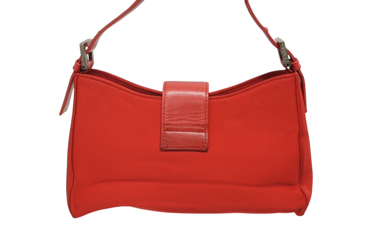 FENDI フェンディ マンマバケット ワンショルダーバッグ 09161153001 キャンバス レザー レッド シルバー金具 美品 中古 4b010504 2