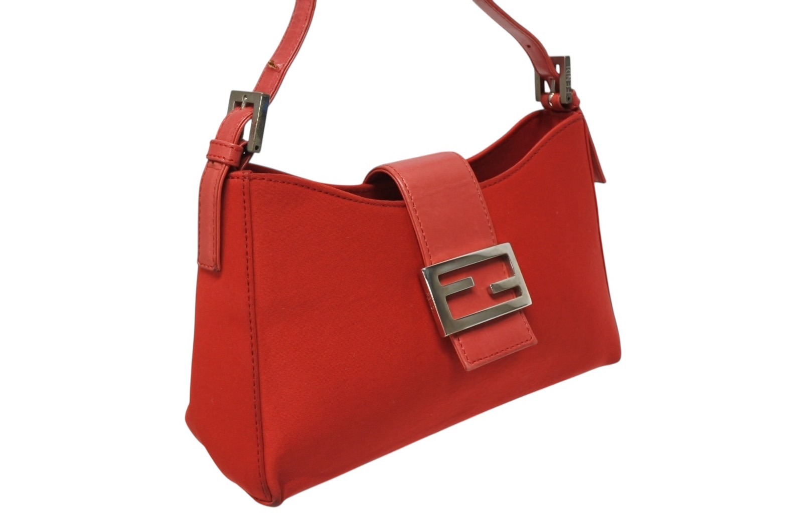 FENDI フェンディ マンマバケット ワンショルダーバッグ 09161153001 キャンバス レザー レッド シルバー金具 美品 中古 4b010504 3