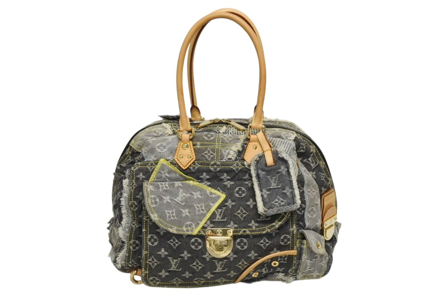 VANESSA BRUNO - LOUIS VUITTON ルイヴィトン ボウリィ ハンドバッグ M95377 モノグラム デニム ブラック グレー 美品 中古 4b010985