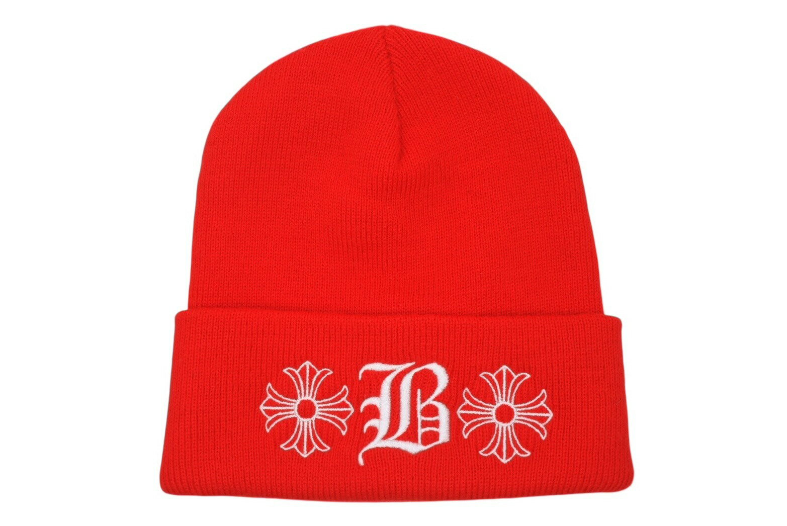 CHROME HEARTS クロムハーツ ベラハディット ニットキャップ ビーニー CHプラス 刺繍 レッド アクリル ONE SIZE 中古 4b010697