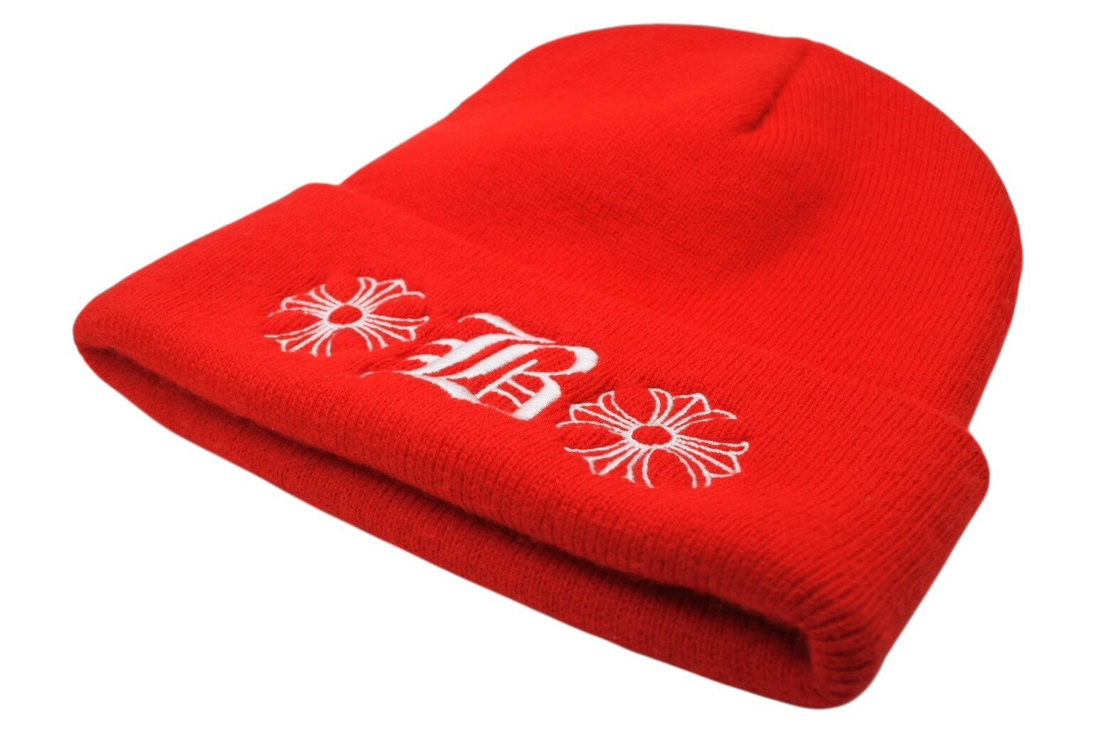 CHROME HEARTS クロムハーツ ベラハディット ニットキャップ ビーニー CHプラス 刺繍 レッド アクリル ONE SIZE 中古 4b010697
