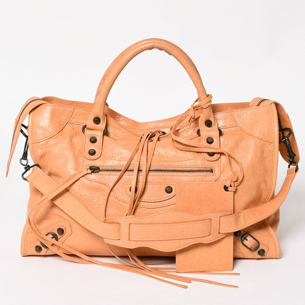 極美品 BALENCIAGA バレンシアガ クラシック シティ ハンドバッグ 2WAY 115748 レザー オレンジ系 アンティーク金具 中古 4a003489