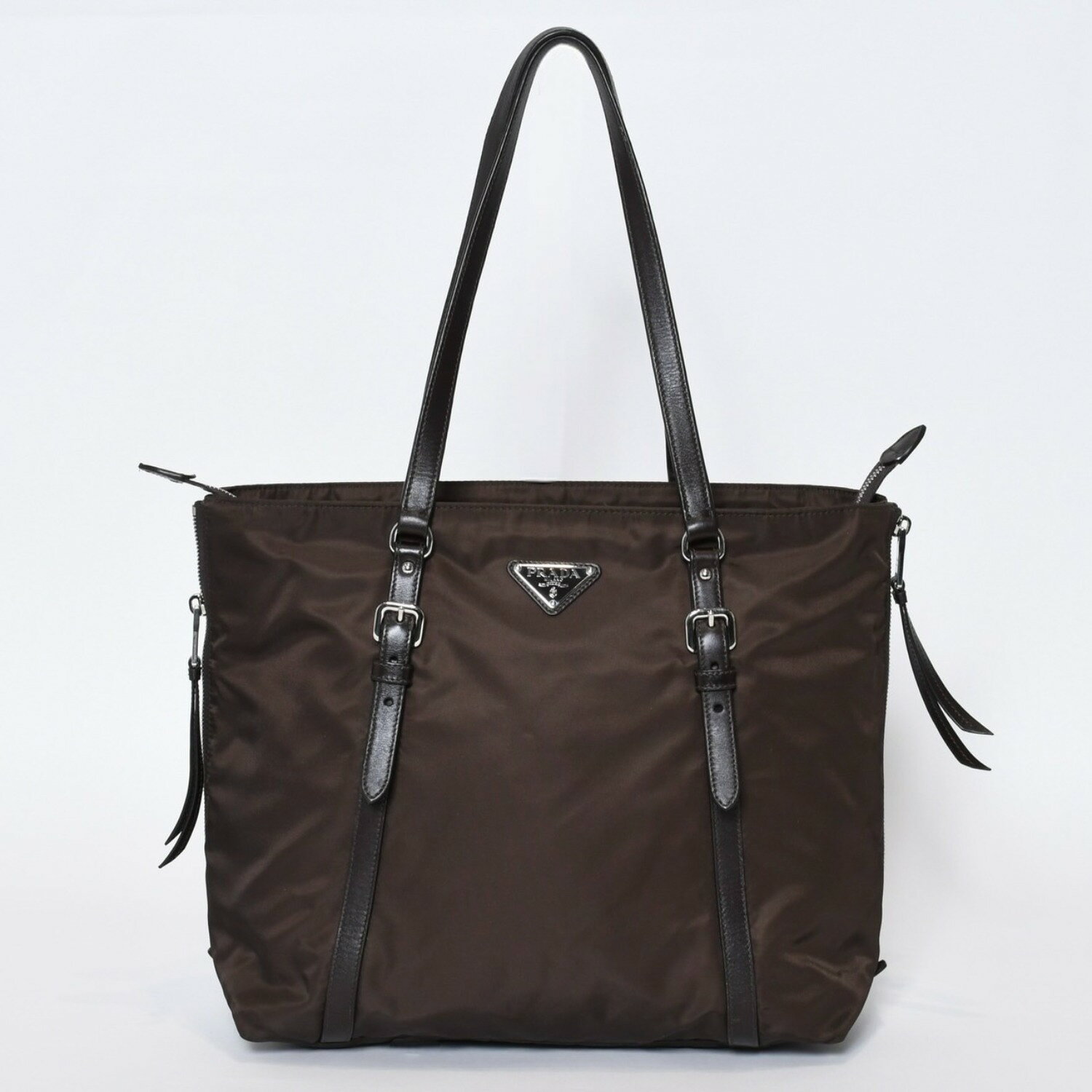 極美品 PRADA プラダ トートバッグ ハンドバッグ 1BG228 ナイロン ブラウン シルバー金具 中古 4b013412