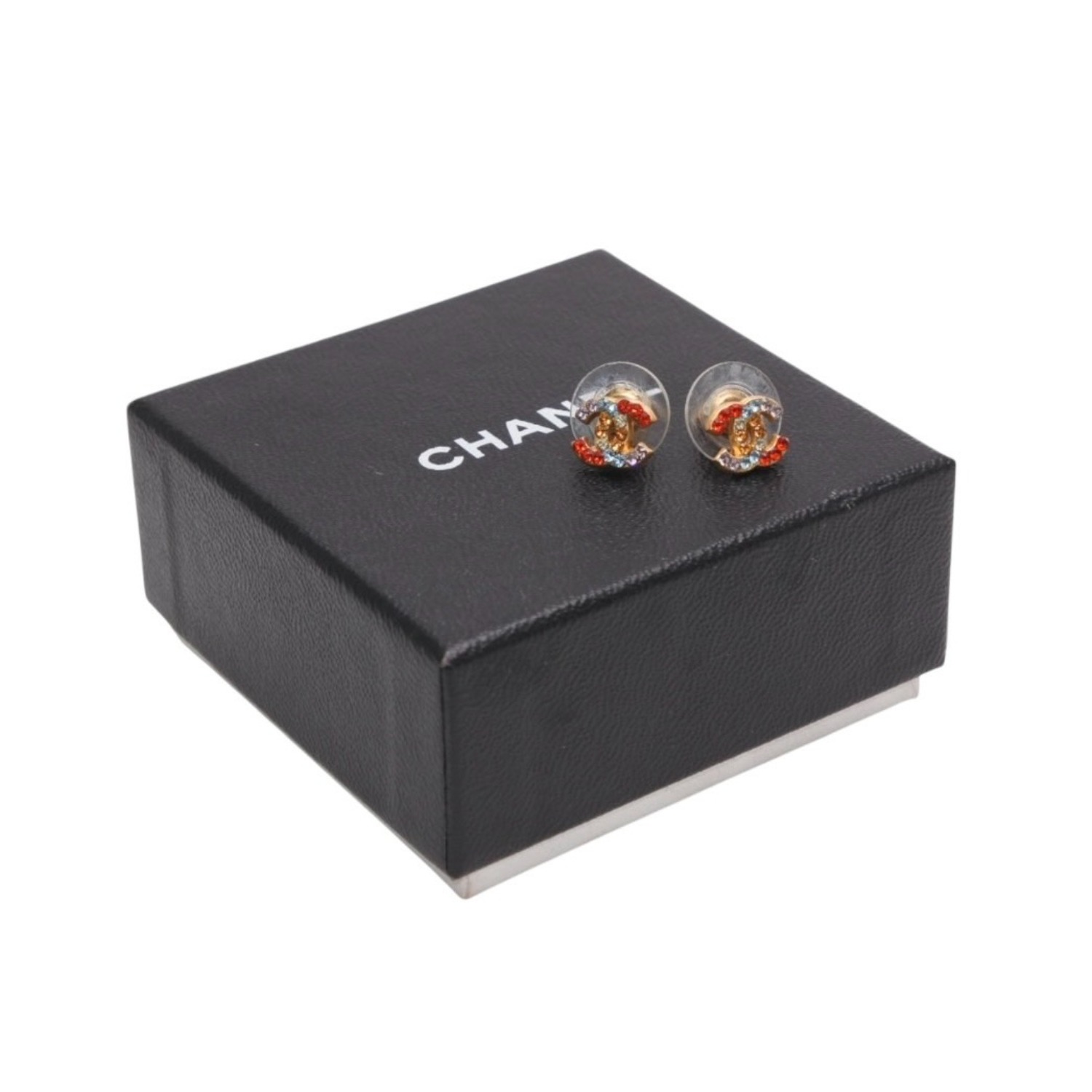 CHANEL シャネル ココマーク ドロップピアス 重量約1.6g 04A刻印 GP カラーストーン ブラック シルバー 両耳用 美品 中古 4b012964