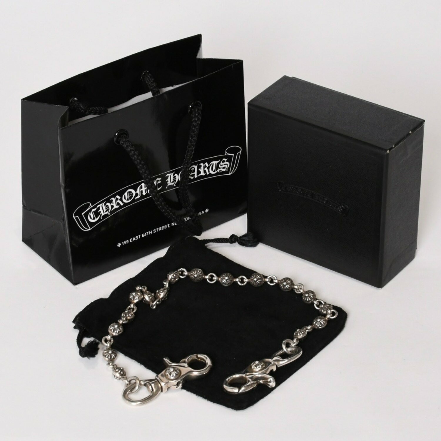 極美品 CHROME HEARTS クロムハーツ クロスボール ショート ウォレットチェーン 2クリップ 16ボール 147.5g シルバー925 中古 4b013856