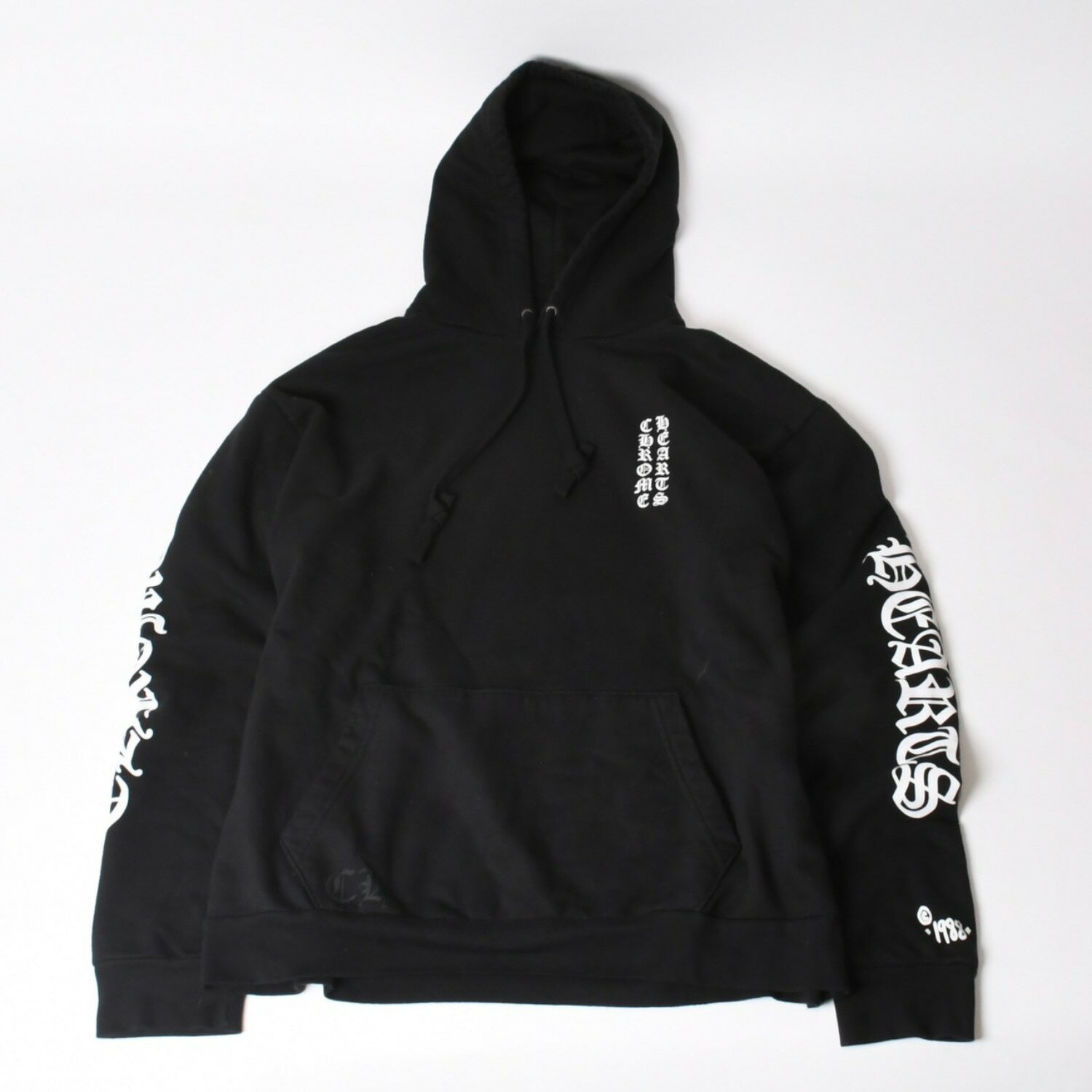 CHROME HEARTS クロムハーツ プルオーバーフーディー サイズL オールドイングリッシュ ブラック ホワイト シルバー925 美品 中古 4b014144