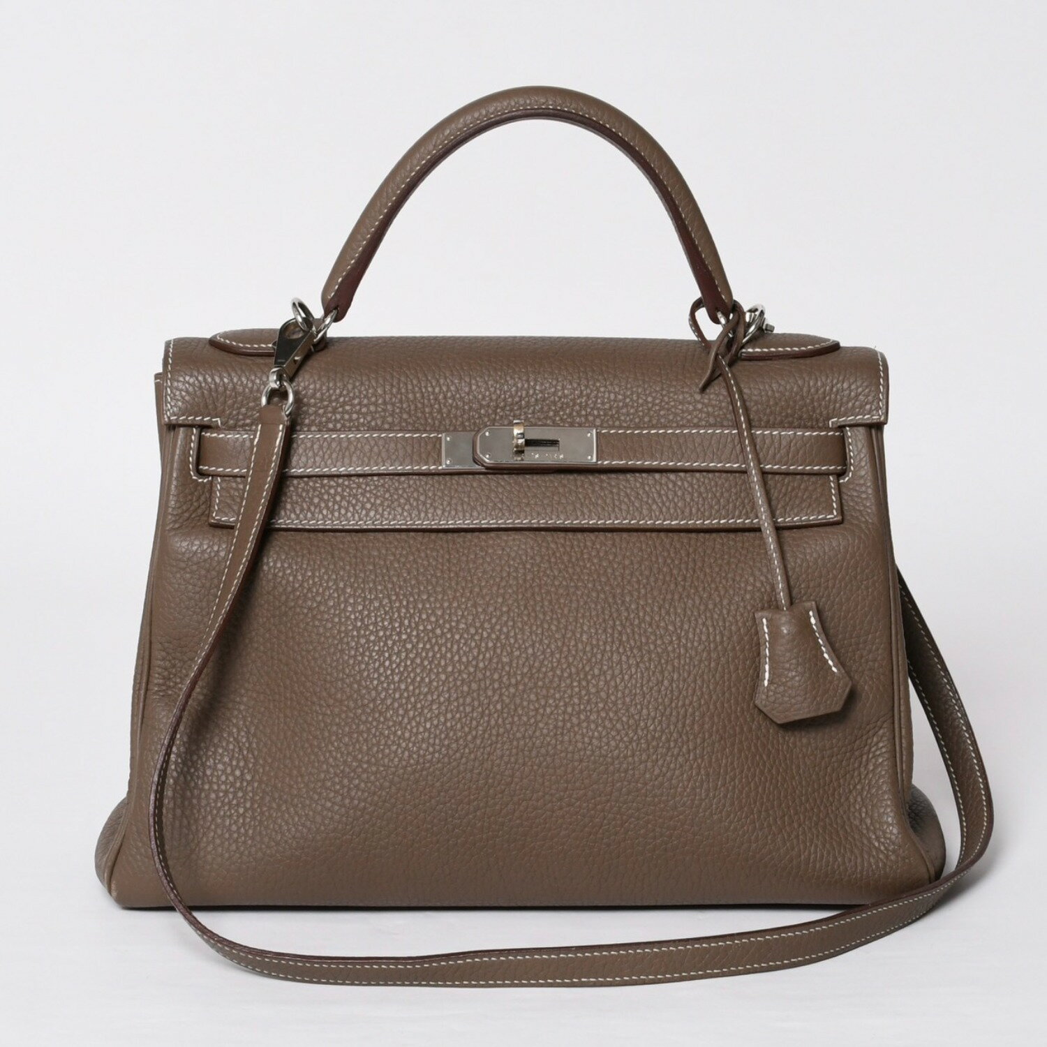 Rakuten - 極美品 HERMES エルメス ケリー32 内縫い エトープ □R刻印 トリヨンクレマンス シルバー金具 ハンドバッグ 2WAY 中古 4b014157