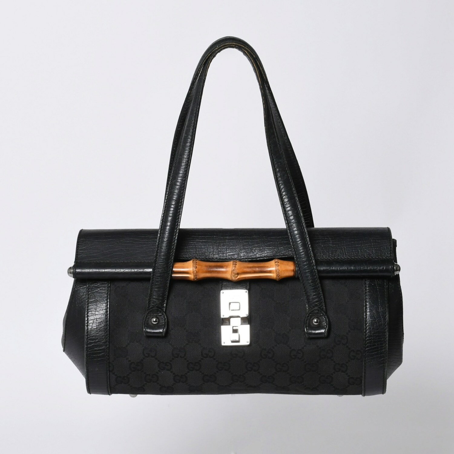 gucci///////////////\\\\\\\\\\\\\\\\\\\\\\\\\\\\\\\\\\\\\\\\\\\\\\\\\\\\\\\\\\\\\\\' - GUCCI グッチ ワンショルダー ハンドバッグ 111713 3444 GGキャンバス バンブー レザー ブラック 美品 中古 4a000383